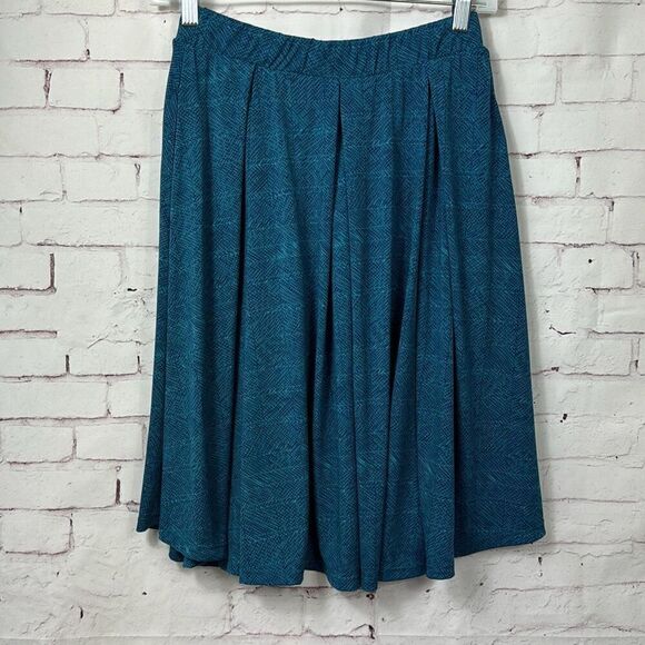 LuLaRoe Skirt Womens Small Pleated Midi Striped Pull On A Line Pocket Blue Teal - Picture 6 of 9